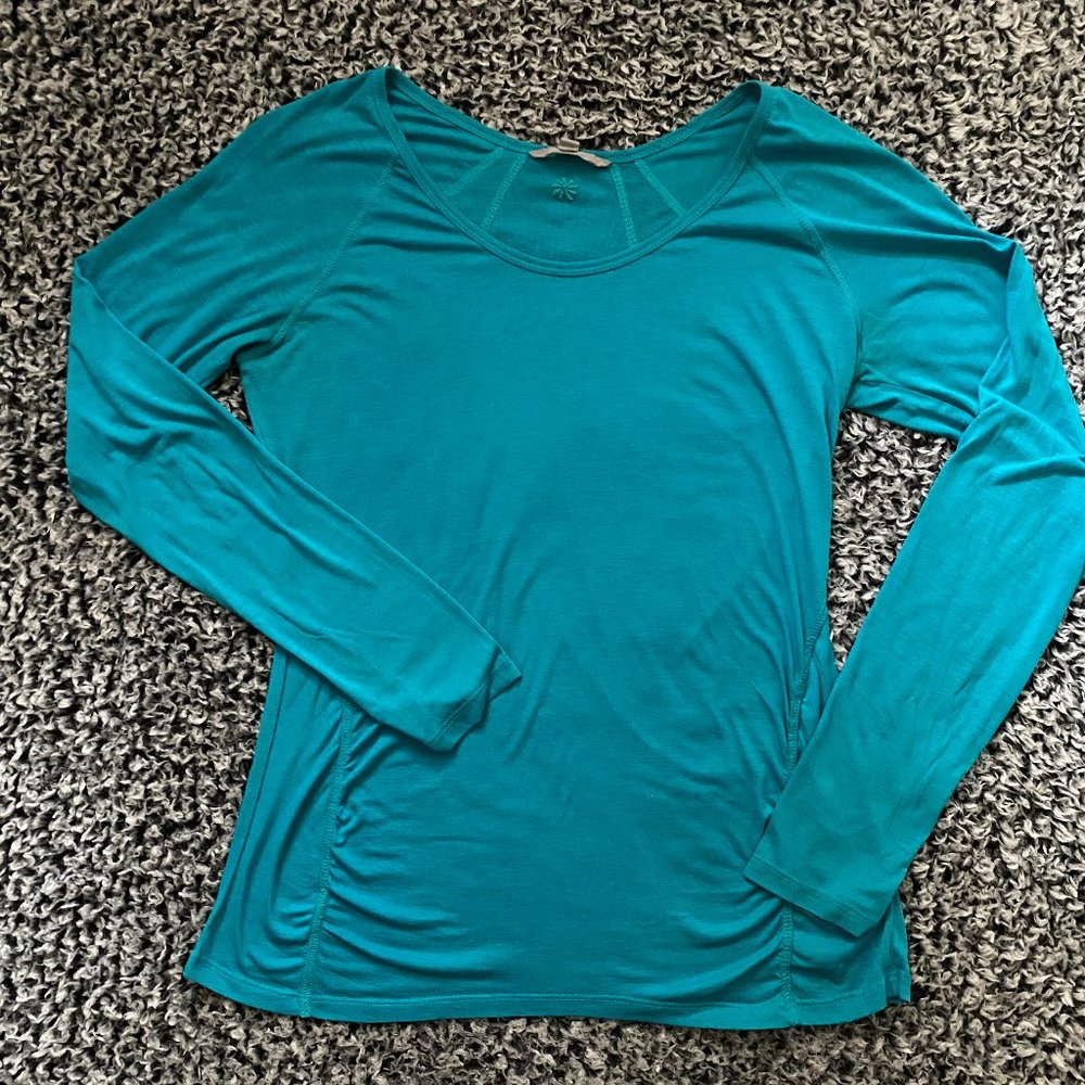 Athleta Teal Long Sleeve Scoop Neck Top
